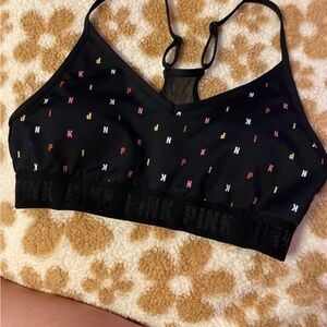PINK Victoria's Secret Black sport bra  with Colorful Lettering